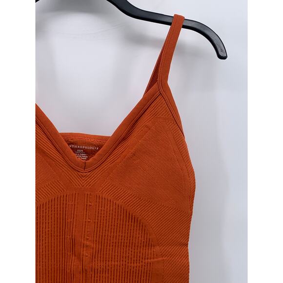 ANTHROPOLOGIE Women's Dark Orange Rib Stretch V-Neck One-Piece Bodysuit SZ XS/S - Picture 4 of 10